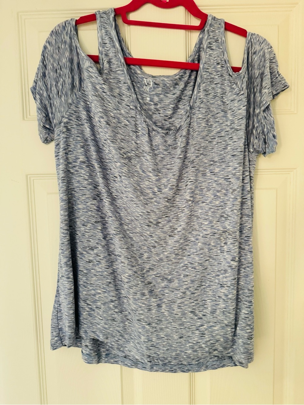 New York & Company Blue Marbled Cold Shoulder Short Sleeve Top / Size Large
